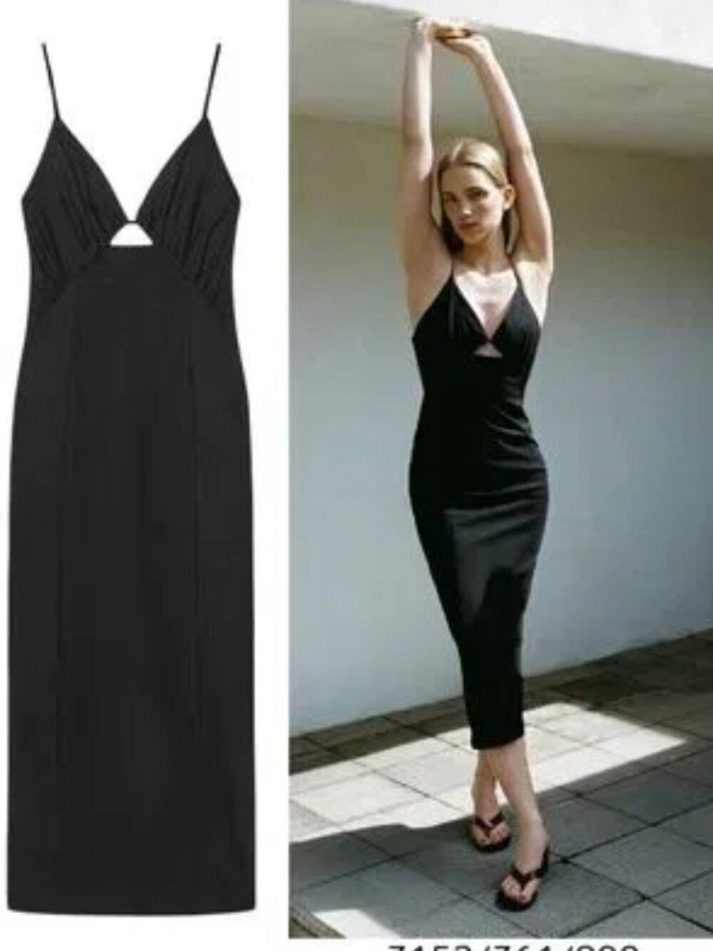 New Zara Cut Out Detail Sleeveless Linen Blend Black Midi Dress XL NWT